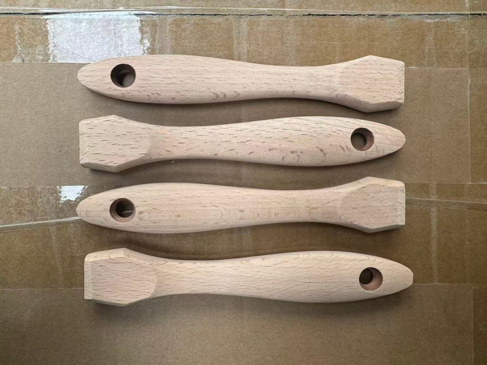 Close up of smooth wooden handle texture